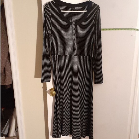 Who what wear dress black white striped dress large l casual soft rayon stretchy - Picture 2 of 7